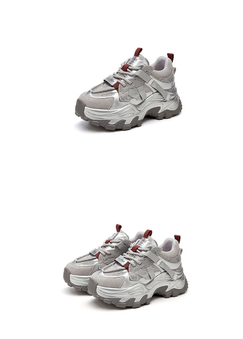 DAPHNE Chunky Sneakers for Women, Thick-Soled Trendy Versatile Casual Shoes, Height-Increasing Comfortable Sports Shoes, Travel Shoes for Women, Silver Red Color, Size 40 15