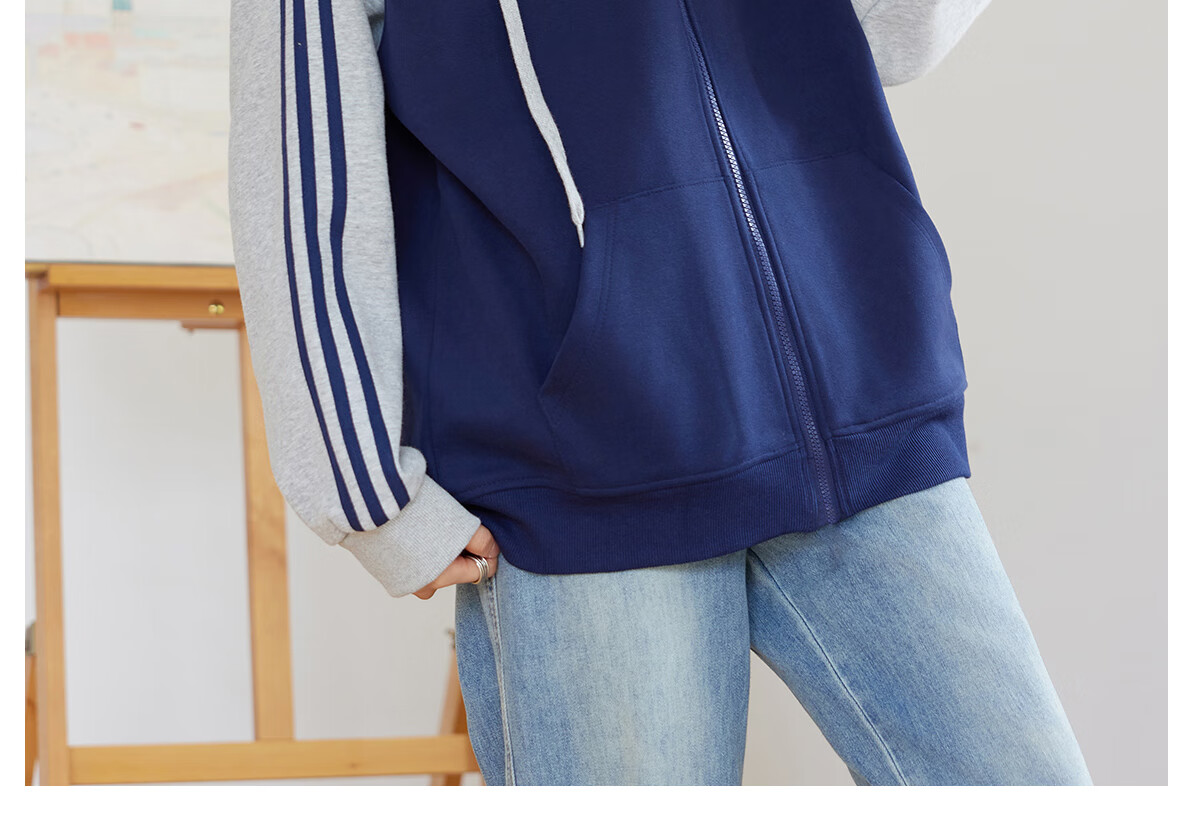 Halo Queen Hoodie Jacket for Women, Color Block Korean Style Casual Coat, Loose Comfortable Cardigan Top, New Product H143W1012 19