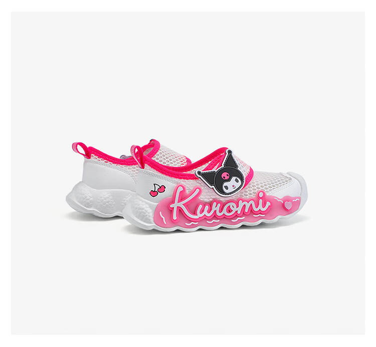 HELLOKITTY Girls' Toddler Shoes, Kuromi Light-Up Sneakers, Children's Sports Shoes, Summer Mesh Shoes, 6842 White Rose Red, Size 27 11