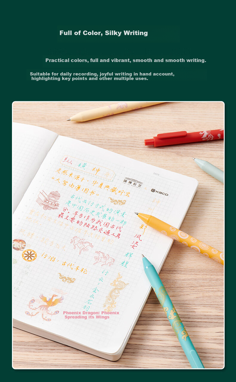 KACO PURE Shuyuan Colorful Pens with Retractable Mechanism, Chinese National Museum Co-Branded Stationery, Multi-Color Ink Pens for Marking And Highlighting, Signature Pens - Zonghengshenzhou 10