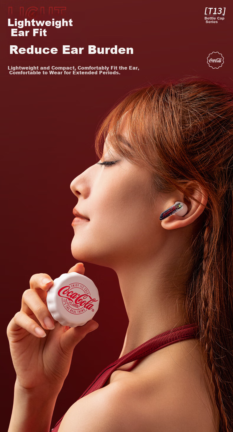 Coca-Cola T13 Bottle Cap Bluetooth Earphones, Semi-In True Wireless Headphones, Gaming E-Sports Music Sports Earphones, ENC Calling Noise Reduction Long Battery Life, 2026 New Model, Gift for Men And Women Students 2