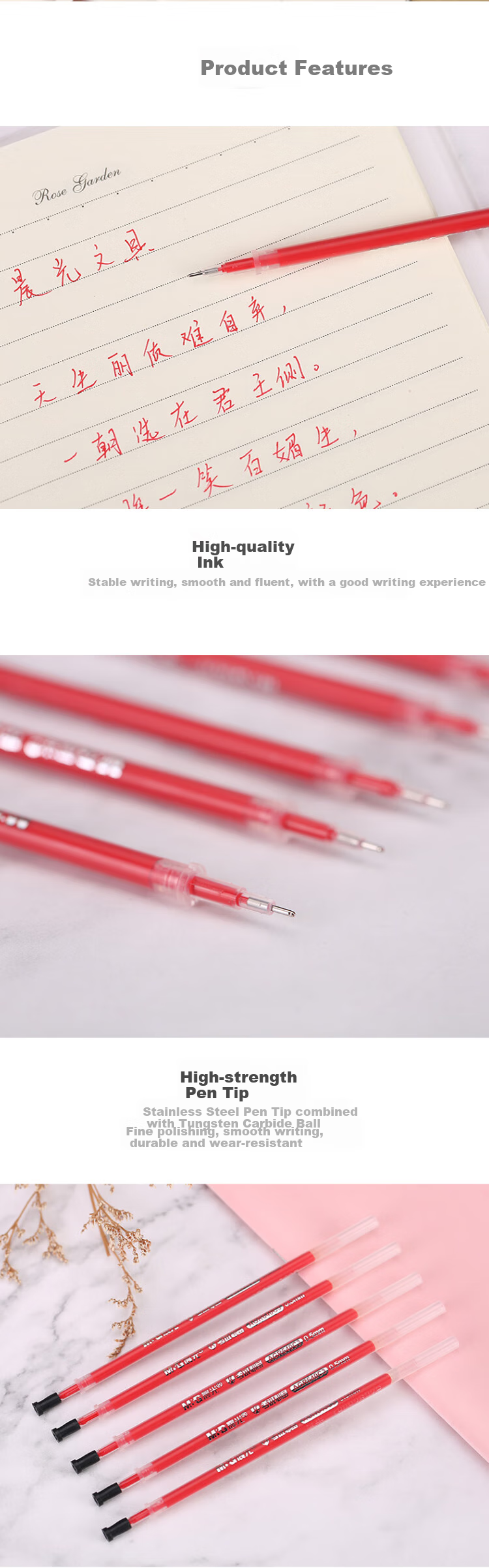 M&G Stationery, 0.5mm Red Gel Pen Refills, Student Exam Full Needle Tube Signing Pen Refills, Ink Pen Refills, AGR640C3C, Pack of 20 2