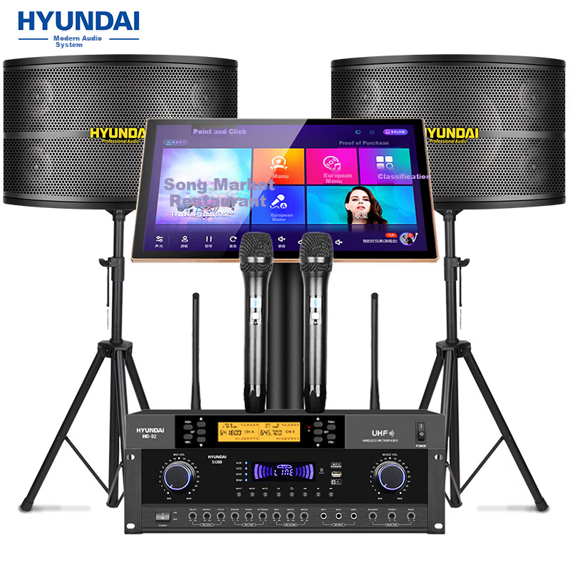 HYUNDAI Modern HY110K Home KTV Sound System Set, All-In Voice-Controlled Karaoke Machine, Living Room Singing Sound System Complete Equipment