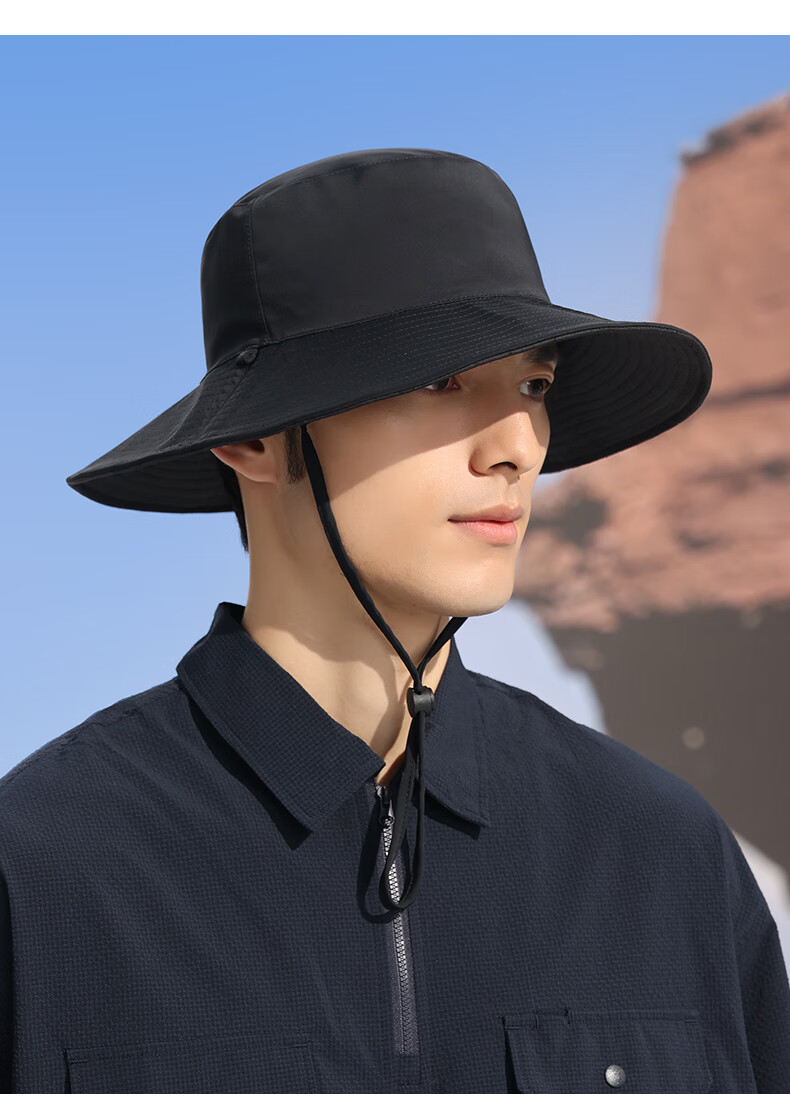 CACUSS Sun Protection Hat for Men, Wide Brim Sun Hat, Outdoor Fisherman Hat, Ice Silk Sun Hat, UV-Resistant Hat for Men, Black Large Size 10