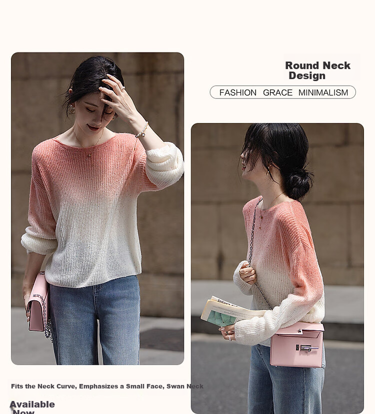 Dme [Dingdai'er Fashion] Autumn And Winter Artistic Gradient Wool Blend Sweater, Lazy-Fit Knitted Top for Wome 5
