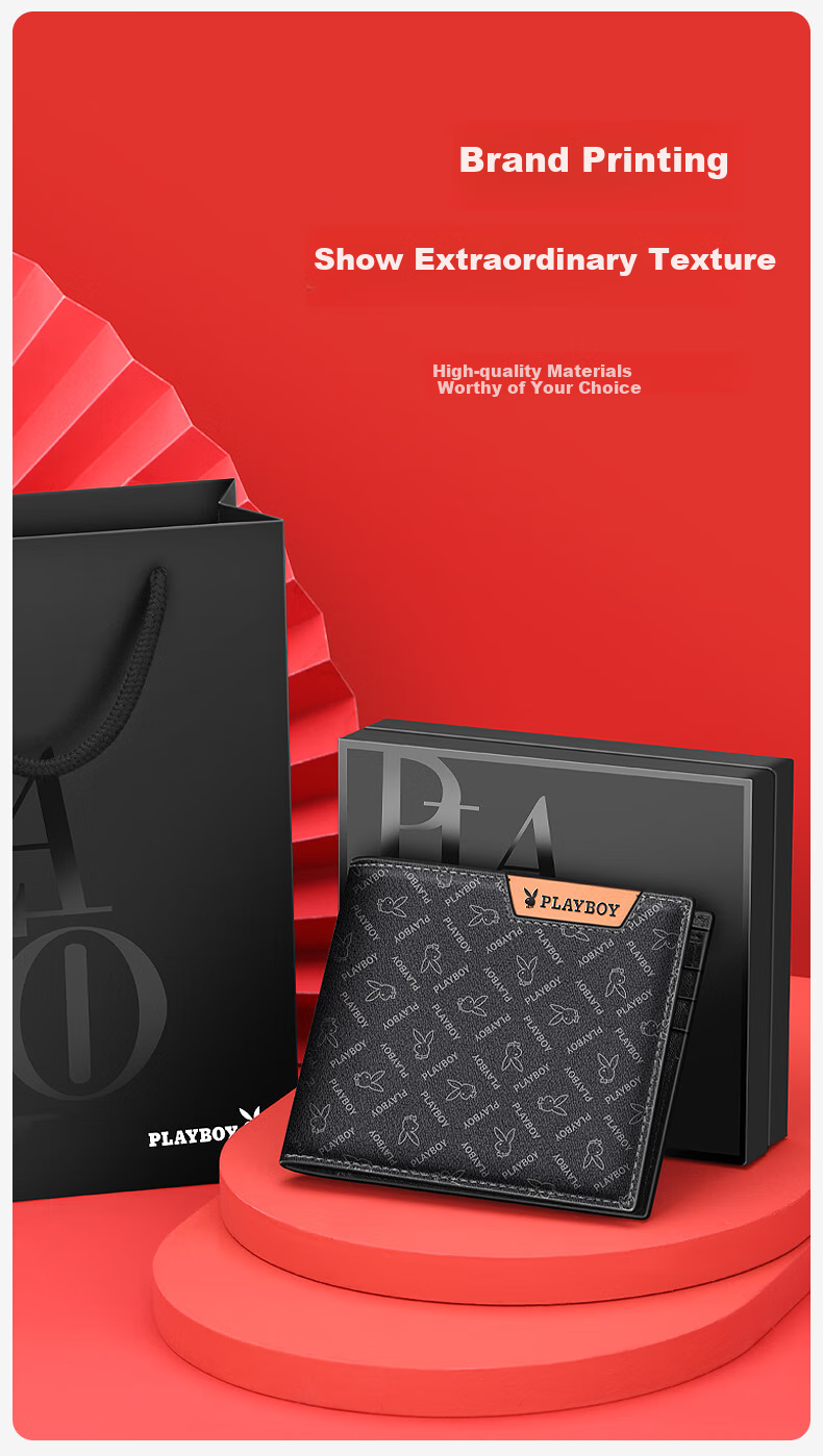 PLAYBOY Wallet, Men's Business Casual Short Horizontal Style, Card Holder, ID Card Holder, Bill Holder, Leather Wallet, Birthday Gift Box for Boyfriend 2