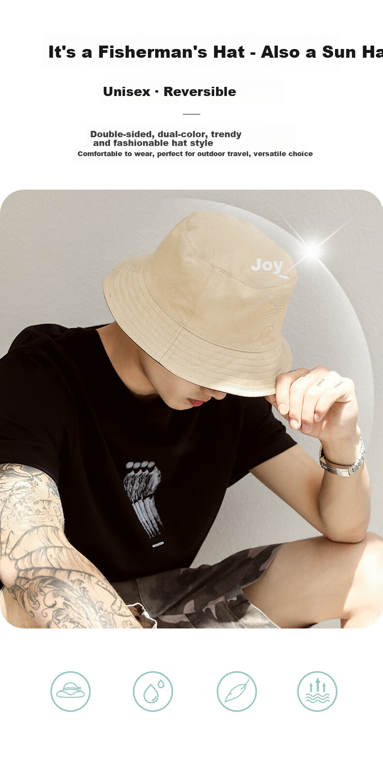 Luomeng Sun Protection Hat for Spring And Summer, Men's Large Head Circumference Hat, Double-Sided Fisherman Hat for Women, Korean Style Versatile Japanese-Style Sun Hat 2