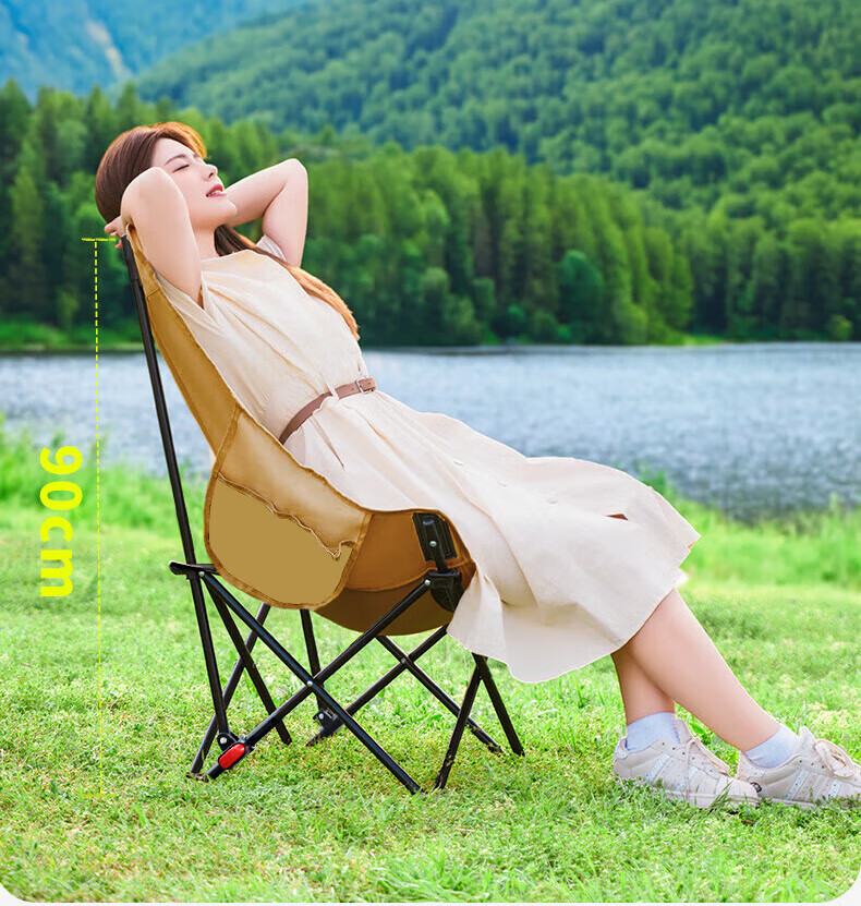 Gosoo Recliner Chair Convertible Sitting and Lying Nap Chair Outdoor Folding Portable Camping Chair High Back Moon Chair with Three-Level Adjustment 6