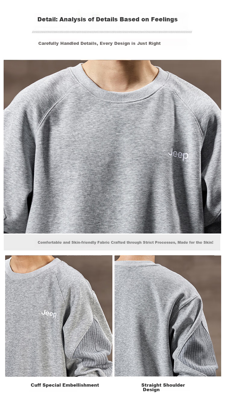 JEEP 2026 Spring And Autumn Loose Comfortable Men's Sweatshirt, Casual Sports Top, Round Neck Long-Sleeve Pullover Sweatshirt for Me 3