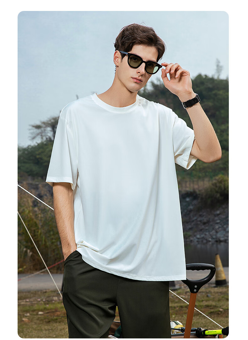 JEEP SPIRIT Men's Summer Ice Silk Breathable Quick-Dry Two-Piece Outdoor Casual Cool Short Sleeve and Pants Set 10