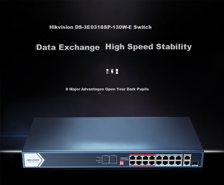 HIKVISION 18-Port 100Mbps POE Switch, 16 Gigabit And 2 Fast Ethernet Ports, Metal Shell with Fan Cooling, Unmanaged Surveillance Splitter, 3E0318SP-130W 1