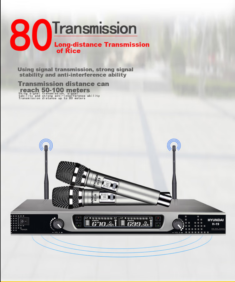 HYUNDAI H-19 Wireless Microphone System, Dual Channel UHF Transmitter And Receiver, for Home KTV, Handheld Use in Meeting Rooms, Outdoor Events, And General Stage Performance 6