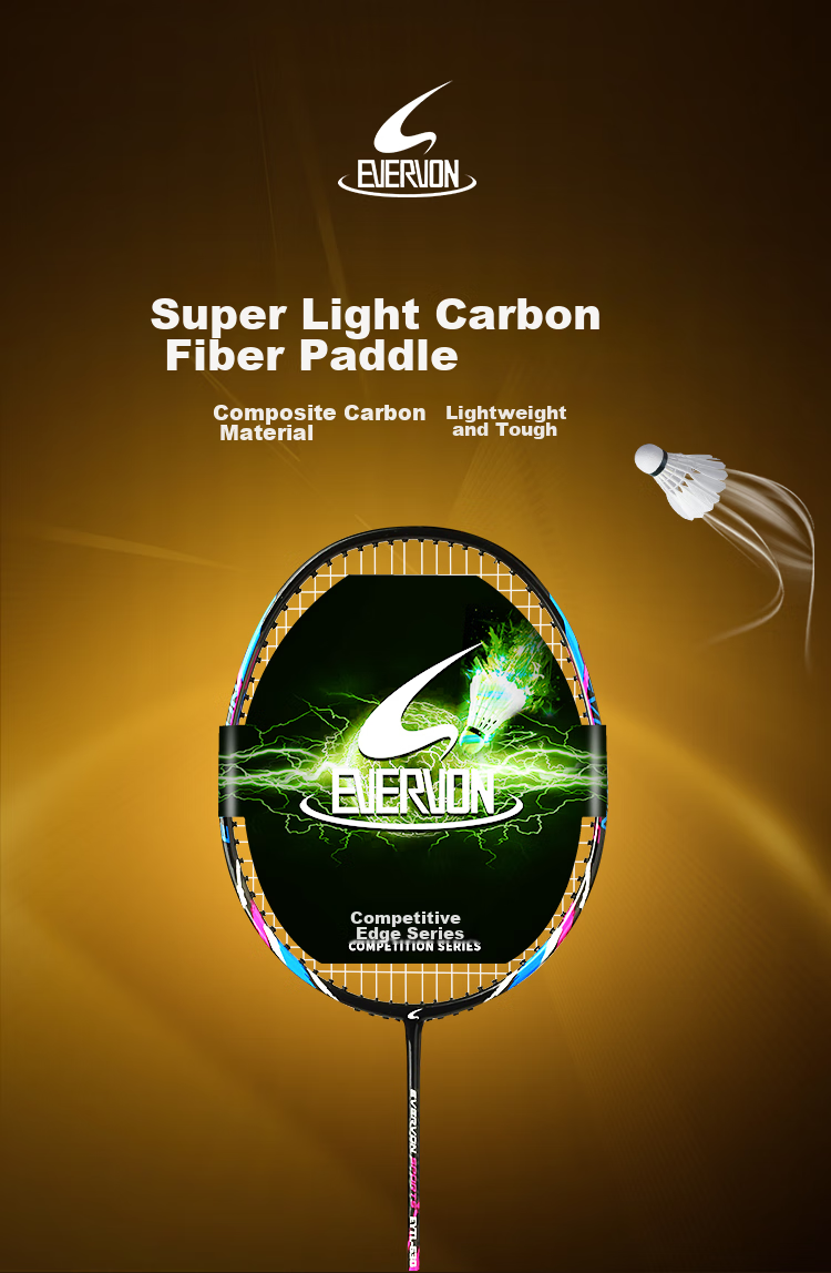 EVERVON Badminton Racket, Single Racket, Carbon Fiber Mid-Shaft, Durable, for Adults And Children, Students, Competition And Training, EYTL-610, Orange with Fruit Particles 1