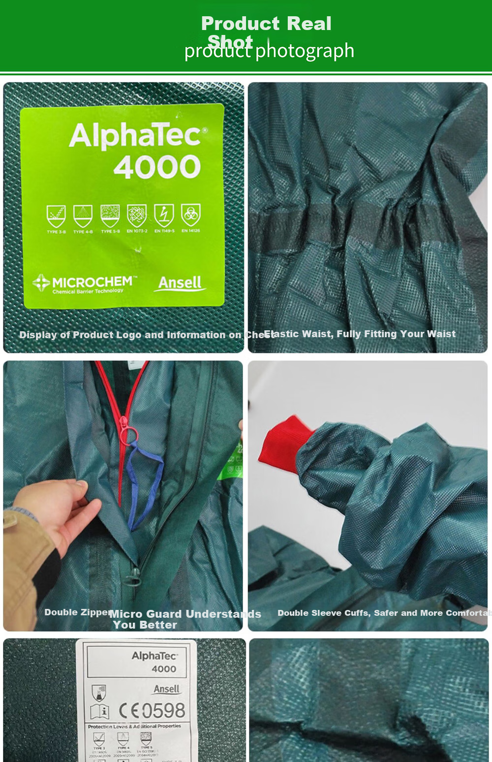 ALPHATEC 4000 Heavy-Duty Chemical Protective Suit, Acid And Alkali Resistant, Anti-Toxic And Liquid Resistant, AN Hazardous Chemicals, 4000 Full-Body Protective Suit, Size 3XL 5