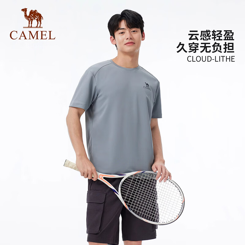 CAMEL Women's Quick-Dry Short-Sleeve T-Shirt, Lightweight Summer Round Neck Breathable Sweat-Wicking Running Fitness Sports Casual Top XL