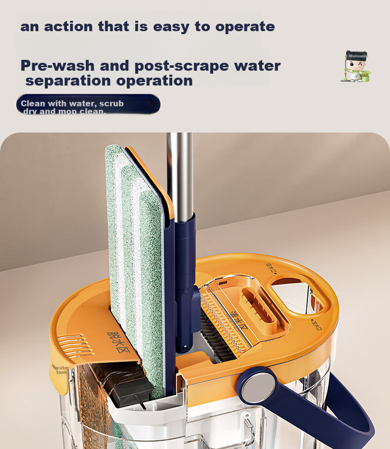 HoMettler Clean And Dirty Separation Flat Mop, 36cm Mop Head, 135cm Handle Length, Household All-In No Hand Washing Required, 2026 Model with Bucket 9