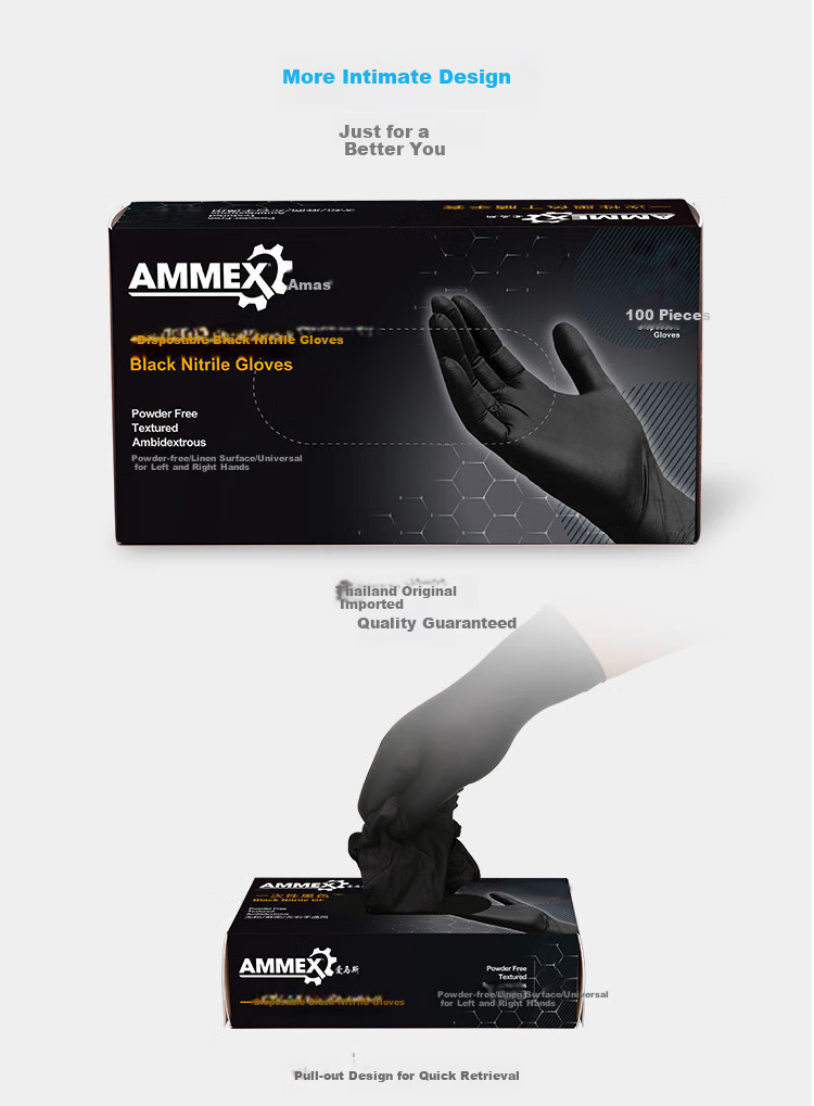 AMMEX Disposable Gloves, Food-Grade Nitrile Work Protective Gloves, Waterproof Non-Slip Oil-Resistant Gloves, Multi-Purpose Durable Wear-Resistant Dishwashing Gloves, Kitchen Cleaning Thickened Gloves, 100 Pieces L Size 10