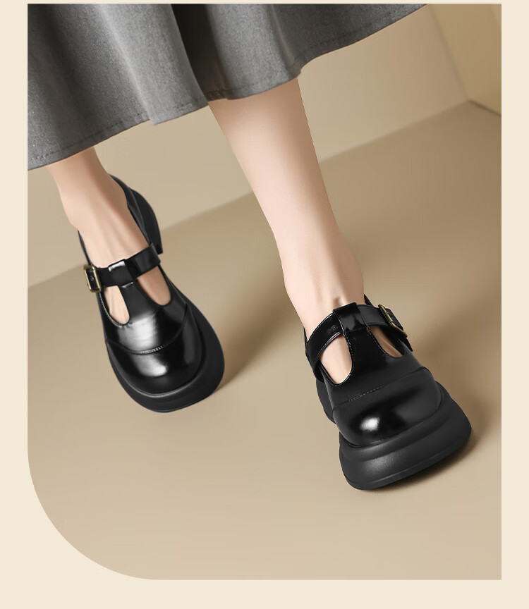 ZHR Women's Single Shoes, 2026 New Style Women's Thick-Soled Mary Jane Shoes, Japanese JK Shoes, British-Style Leather Shoes, JF200 Black, Size 37 17