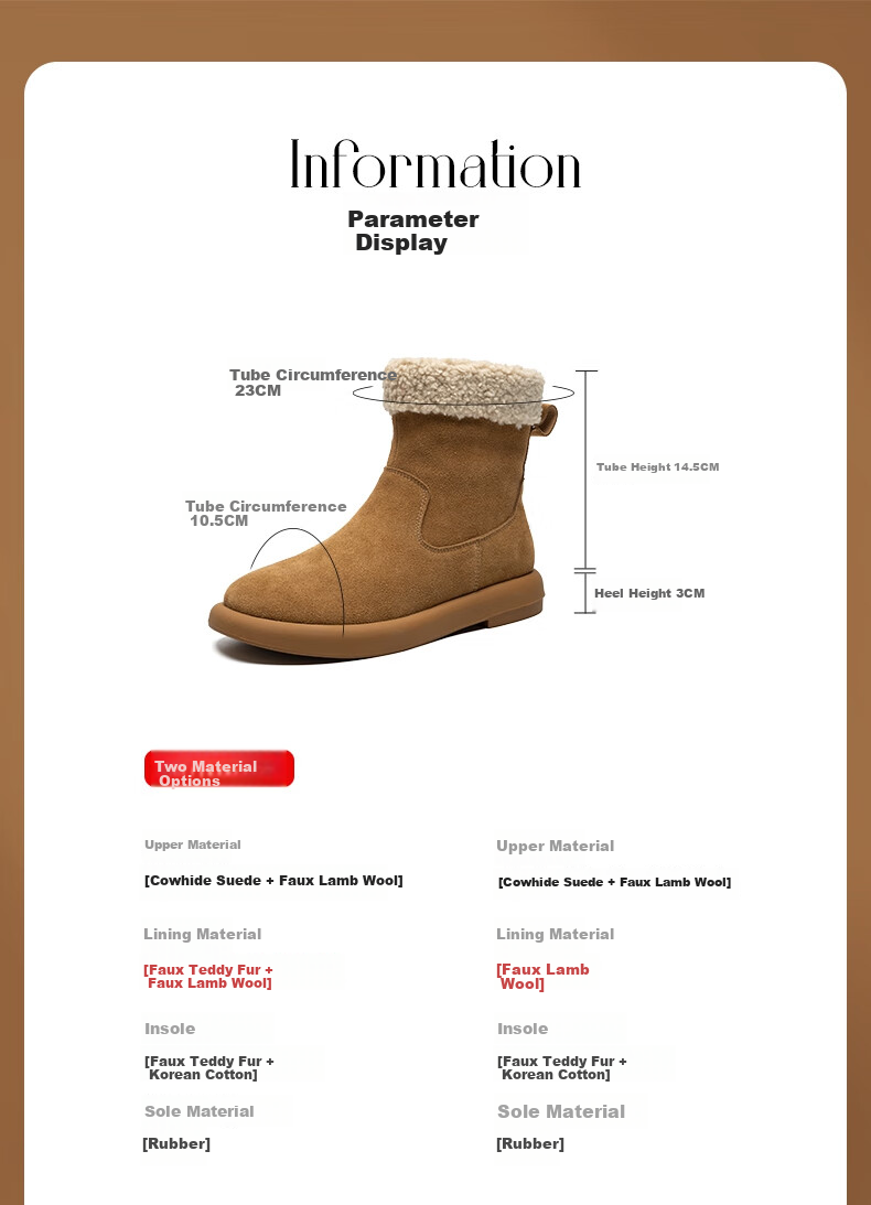 ZHR Snow Boots for Women, 2025 Winter New Style, Cowhide Leather with Fleece Lining, Thickened Women's Boots, Northeast Cotton Shoes, Short Boots, EH97A, Brown, Size 38 1