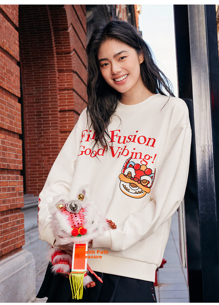 FILA FUSION FILA Trendy Couple's Pullover Hoodie, Autumn And Winter New Year Style, Fashionable Pure Cotton Knitted Top 27