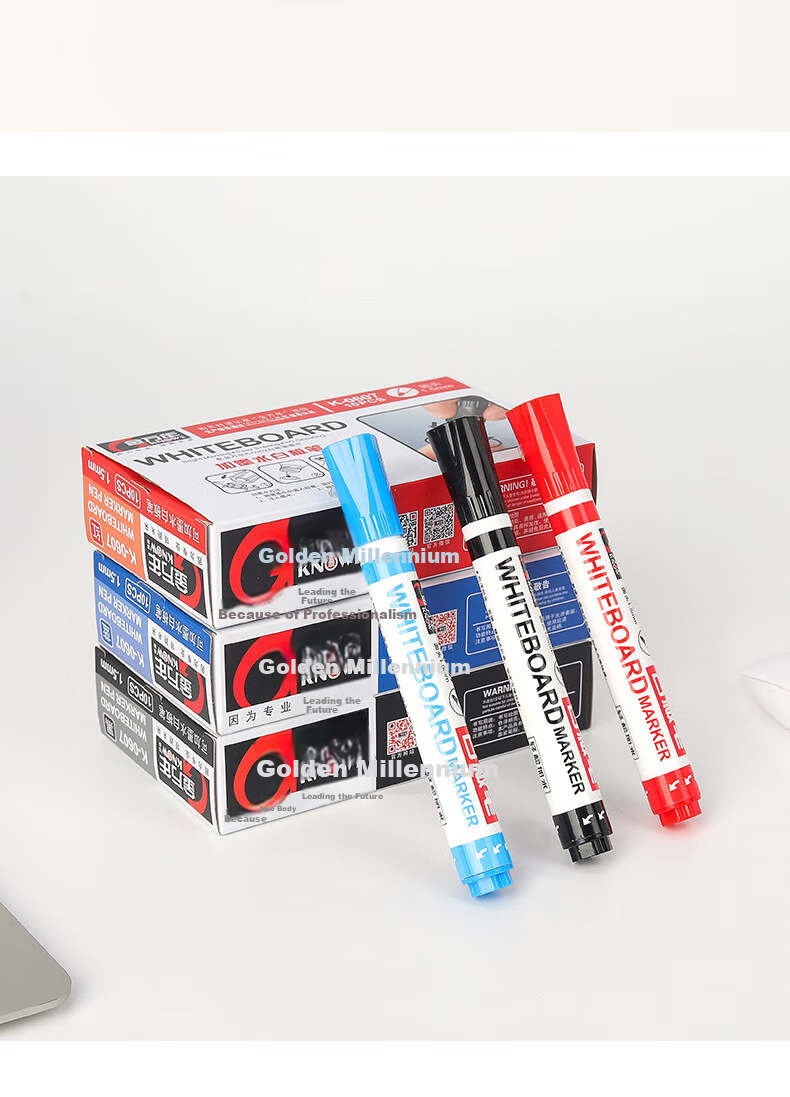 Genvana Black Refillable Whiteboard Markers, 10 Pcs/box, for Office Meetings, Erasable, G-634 12