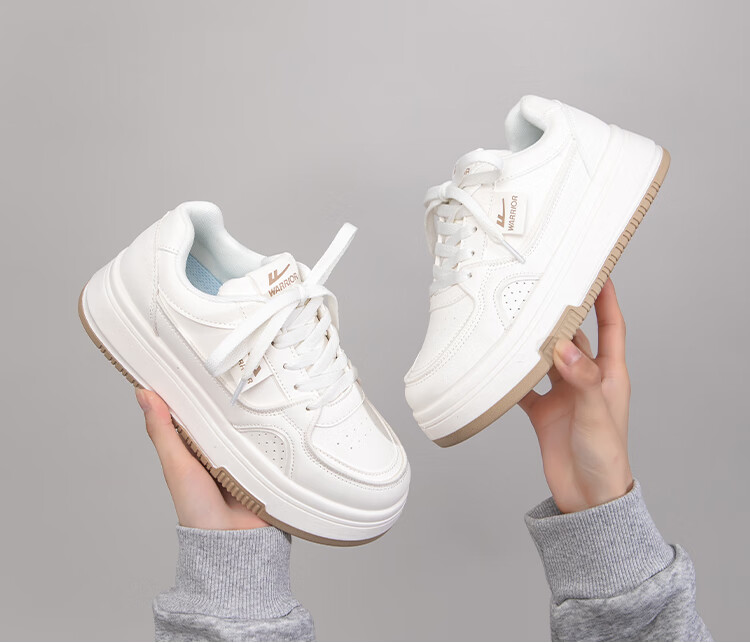 Warrior Women's Thick Sole Sneakers Height Increasing White Casual Sports Shoes J873Z Beige/White 36 6