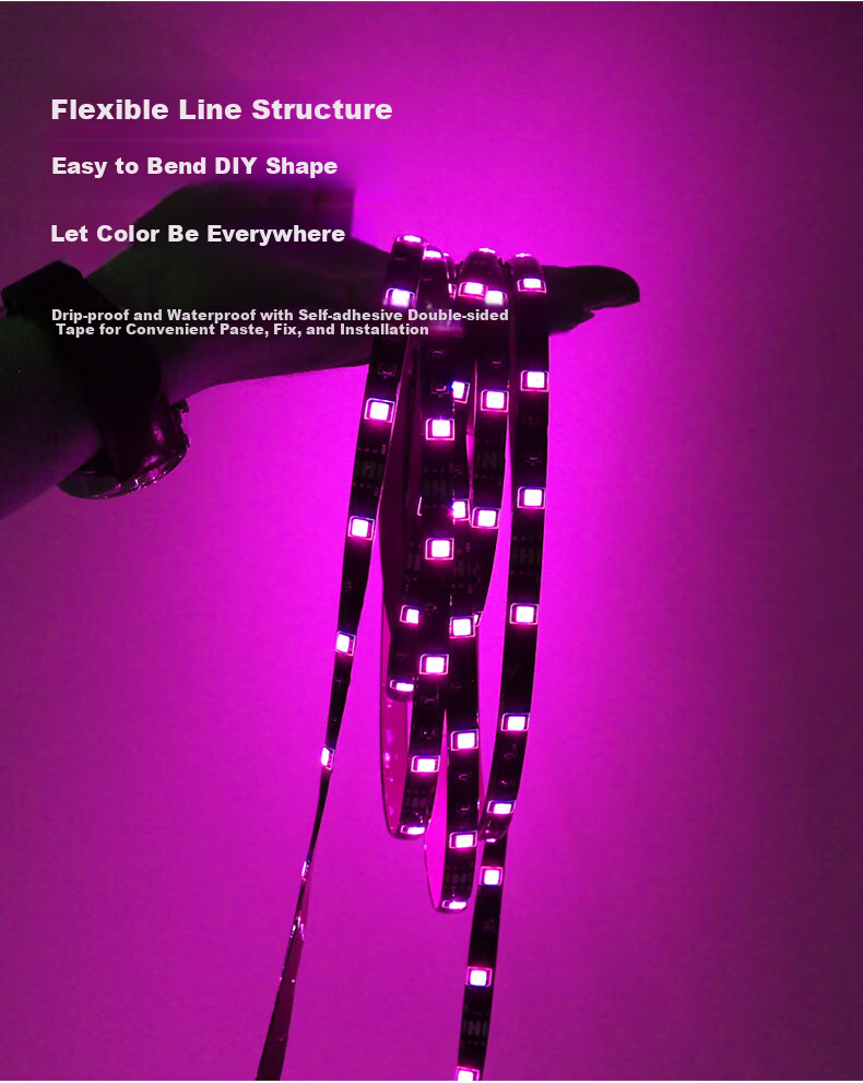 Kaiju Colorful RGB LED Strip App Music Sensing Computer Desktop Self-Adhesive Light Strip, 5V Colorful Mobile Bluetooth, 5-Meter Light Strip + Adapter + Remote Control 9