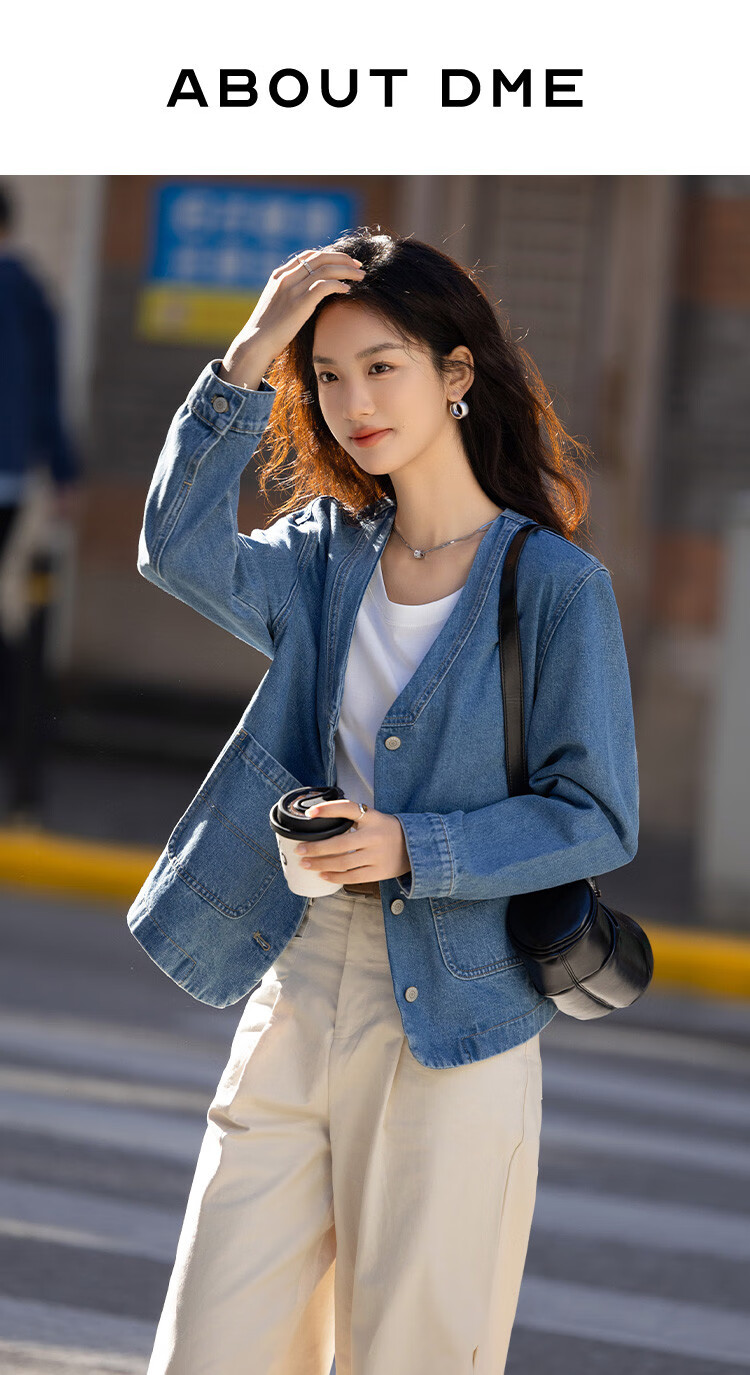Dme [Cool And Stylish] Spring V-Neck Classic Washed Denim Blue Jacket for Wome 1
