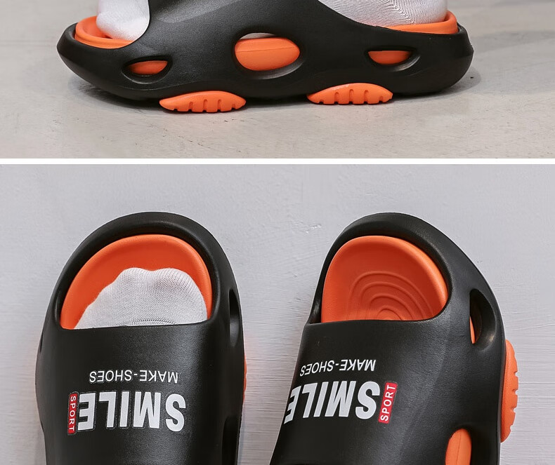 Huameijianbu Men's Sports Slippers, Quiet Non-Slip Indoor Thick-Soled Outdoor Sandals HM2439 Black And Orange Size 44-45 27