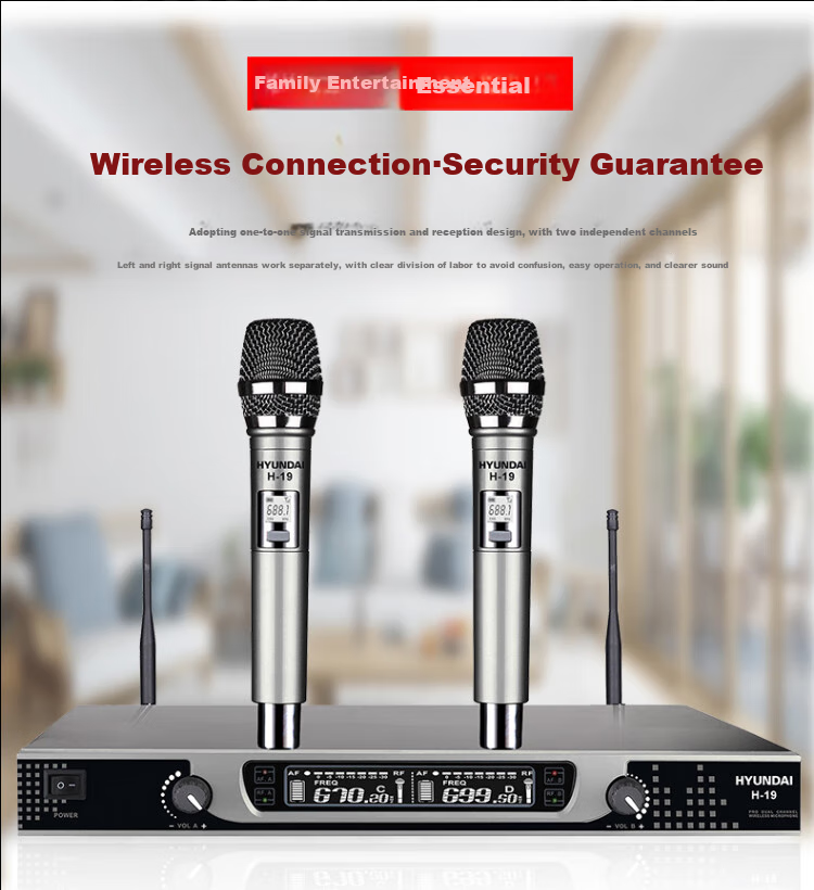 HYUNDAI H-19 Wireless Microphone System, Dual Channel UHF Transmitter And Receiver, for Home KTV, Handheld Use in Meeting Rooms, Outdoor Events, And General Stage Performance 2