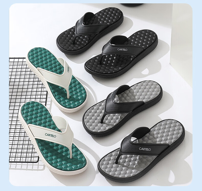 CARTELO Men's Flip-Flops, Summer Casual Sandals for Outdoor Wear, Beach Shoes, Style 1550, Green, Size 42 10