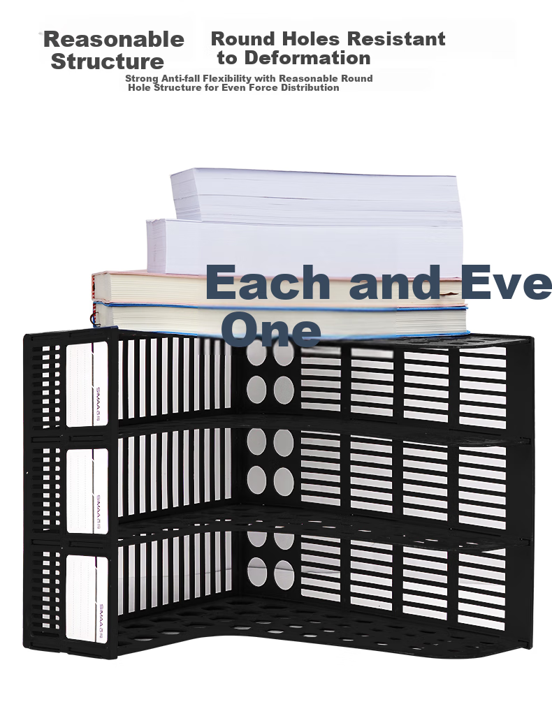 SIMAA Triple-Linked Hollow Desktop File Organizer with Labels, Office File Rack/file Holder/file Basket/document Storage Box, Classic Black, 6898 3