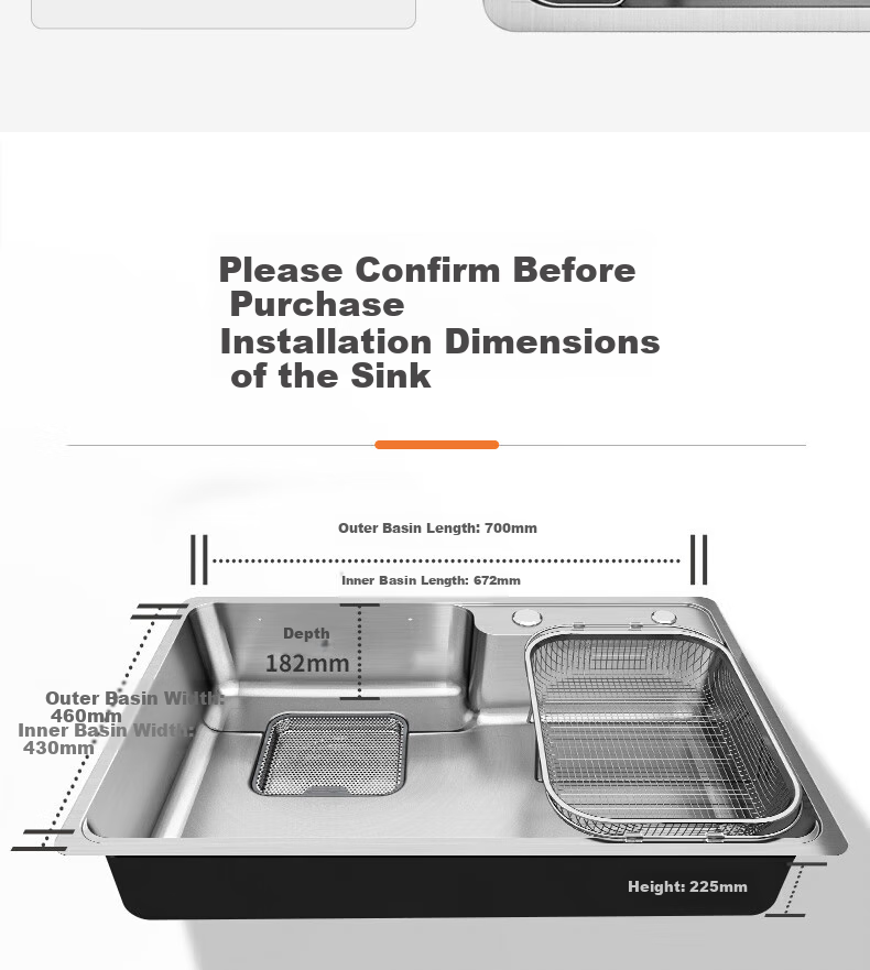 ARROW 304 Stainless Steel, Uncoated Sink, Large Single Basin, Sump Drainage, Japanese-Style, for Small Apartments, Vegetable Washing Basin [Renovation Subsidy 15%] 7