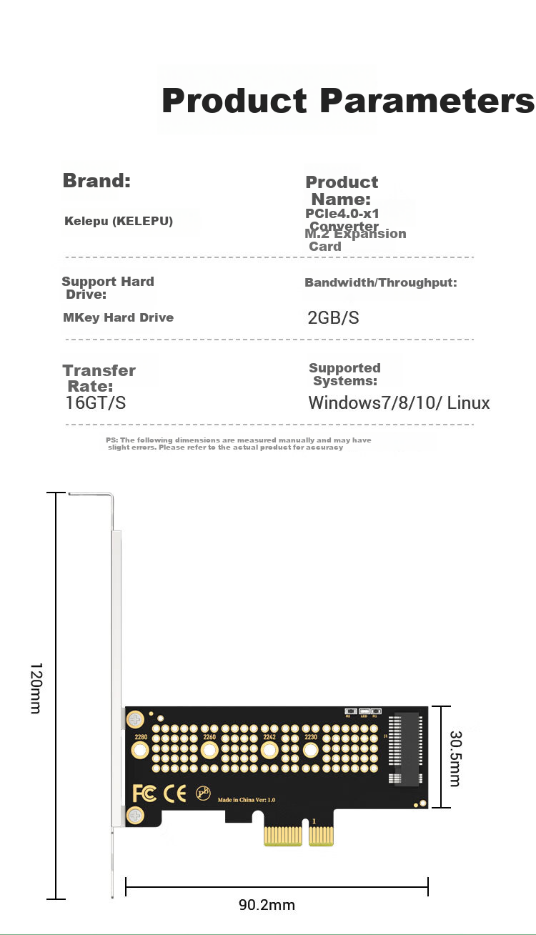 KELEPU NVMe Adapter Card, PCIe X1 to M.2 Expansion Card, SSD Enclosure Expansion Card Compatible with Desktop Computers 3