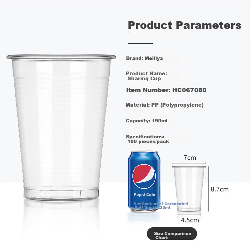 MARYYA Disposable Plastic Cups, 190ml*100 Pieces, Thickened Transparent Juice Drink Water Cups, Small Size for Home Use
