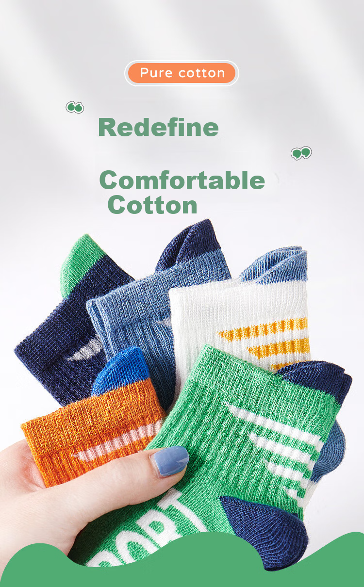 LangSha Children's Socks, Boys' Mid-Calf Cotton Socks for All Seasons, Casual Sports Short Socks for School-Age Kids, 5 Pairs Per Pack 1