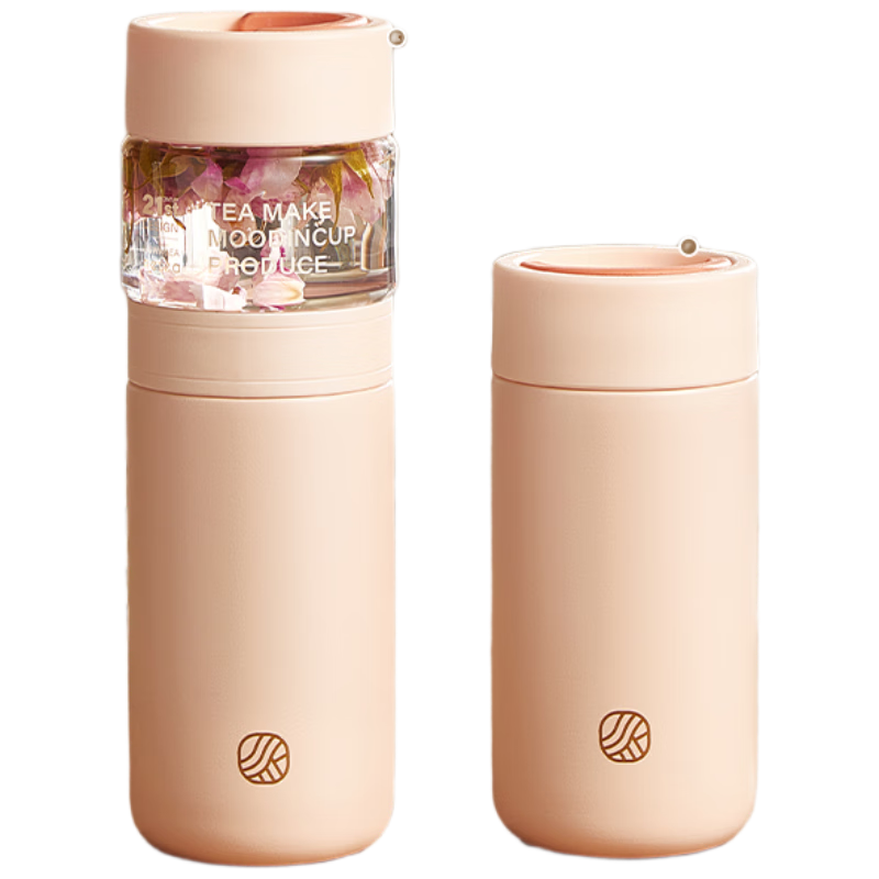 RELEA Insulated Water Bottle Unisex Tea Separation Cup Large Capacity 316L Stainless Steel Independent Tea Compartment Brewing Cup Floral Tea Mug
