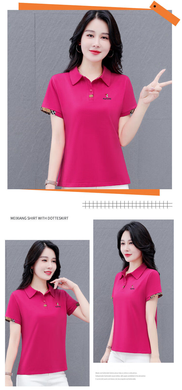 Woodpecker Women's Summer New Polo Shirt Short Sleeve Turn-down Collar T-shirt Pure Cotton Slim Fit Sports Casual Top Black XL 10