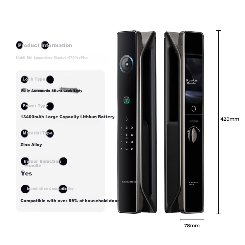 KAADAS Smart Lock Fingerprint Lock with Visual Peephole, Large Screen, And Facial Recognition K70 Pro Plus Dawn Gold