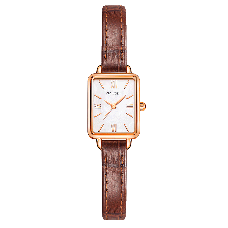 GOLGEN Women's Watch, Retro Small Square Watch, Little Swan Quartz Watch, Small Brown Watch, Birthday Gift for Girlfriend, 19035