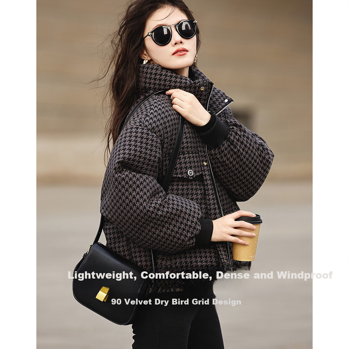 Dme [Puffy Mini Bread] Classic Quilted Stand Collar 90% Duck Down Short down Jacket for Wome