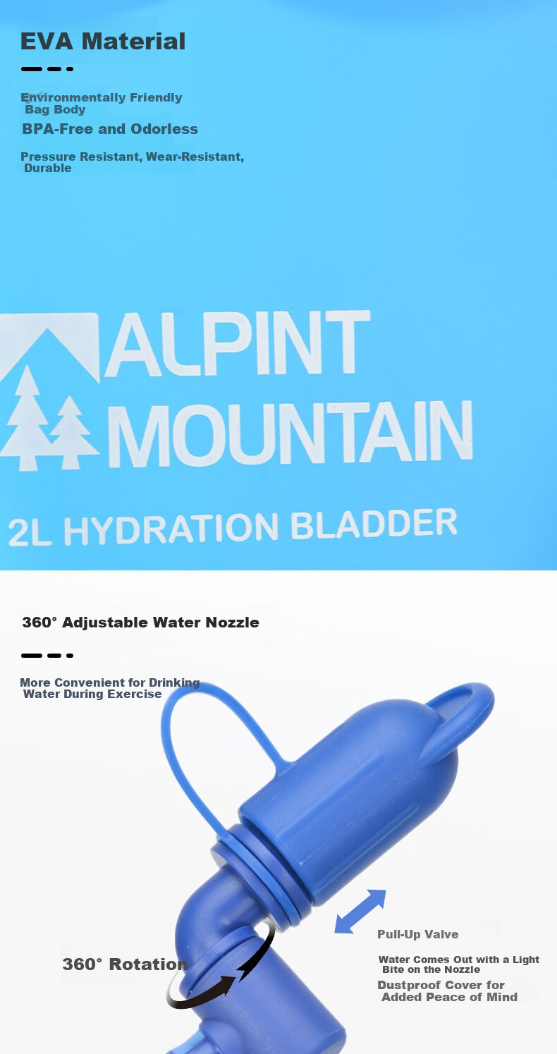 ALPINT MOUNTAIN Ermont 2L Outdoor Hydration Bladder, Portable for Off-Road Cycling, Hiking, Running, Sports Water Reservoir Bag 2