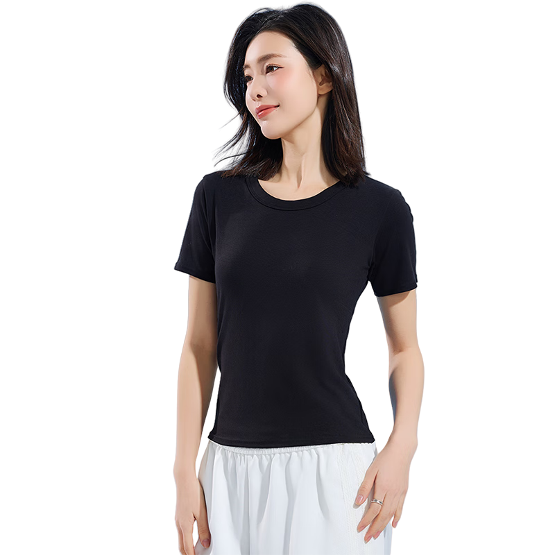 Urban Beauty Women's Seamless Ice Silk Short Sleeve Round Neck T-Shirt Spring Summer Loose Fit XL