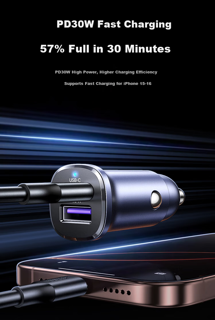 UGREEN Car Charger Set, Super Fast Charging Cigarette Lighter Adapter with Two Ports, Includes PD30W Car Charger + Dual USB Data Cable, Compatible with Apple And Huawei Phones 5