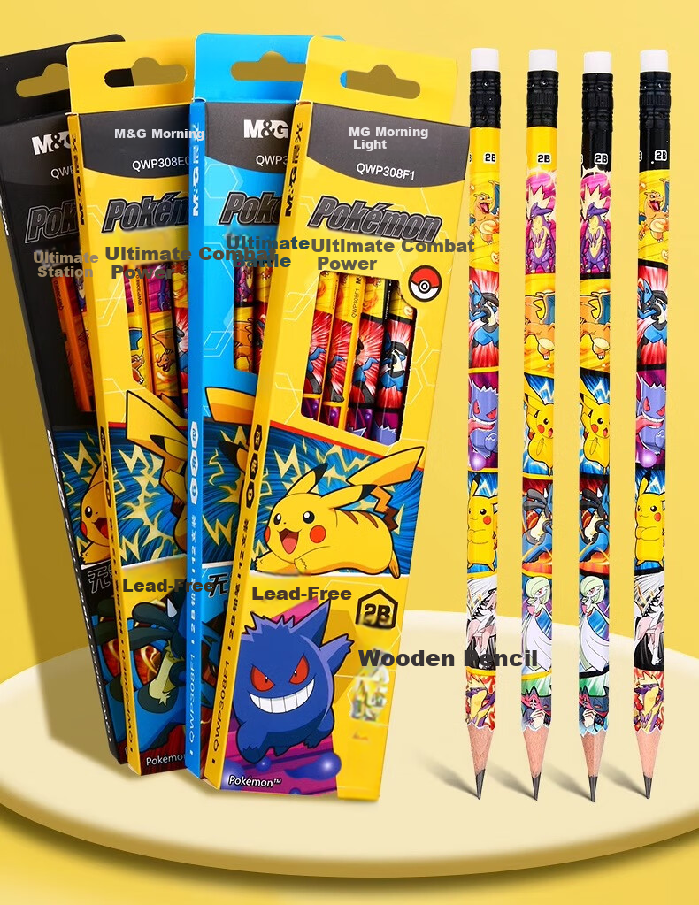 M&G Stationery HB Pencils, 12 Pieces, Pokemon Hexagonal Wooden Shaft with Eraser Tip, Random Styles, Student Summer Vacation Handwriting Practice Wooden Pencils QWP308E0 3