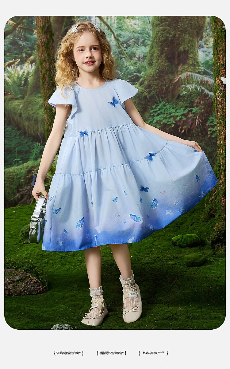 ASK JUNIOR Cotton Children's Dress, Summer Vacation Short-Sleeve Vest Dress, Girls' Butterfly Princess Dress 8