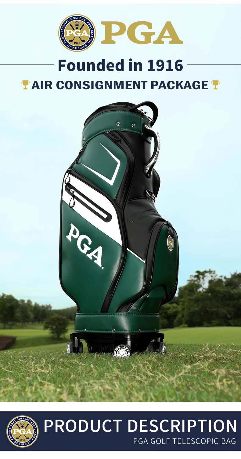PGA Golf Bag for Men, Omnidirectional Four-Wheel Push-Pull Retractable Carry-On Golf Bag, Fully Waterproof And Multifunctional, Navy Blue 1