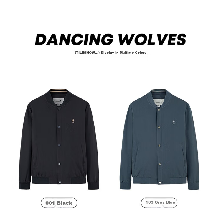 DANCING WOLVES [Custom Lining] Commuter Baseball Jacket, Easy-Care Men's Outerwear, 103 Gray Blue, M (170) 6