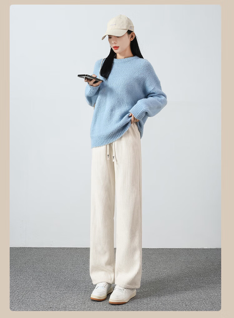 FitonTon Corduroy Wide-Leg Pants for Women 2026 Spring Autumn High Waist Slimming Loose Straight Casual Trousers 17