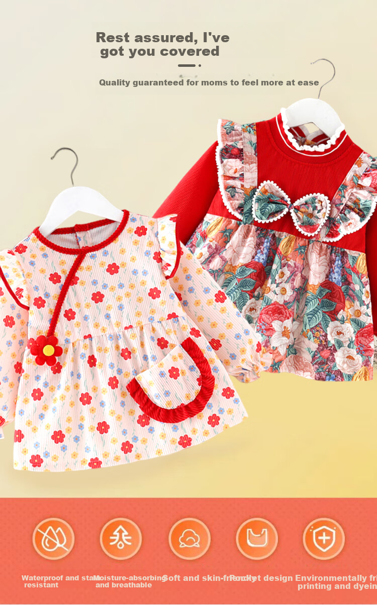 9I9 Baby Eating Cover-Up, Autumn And Winter Thickened Outer Wear, Waterproof And Dirt-Proof Princess Dress, Children's Bib, Reverse-Wear Clothing, A138 Yellow 4